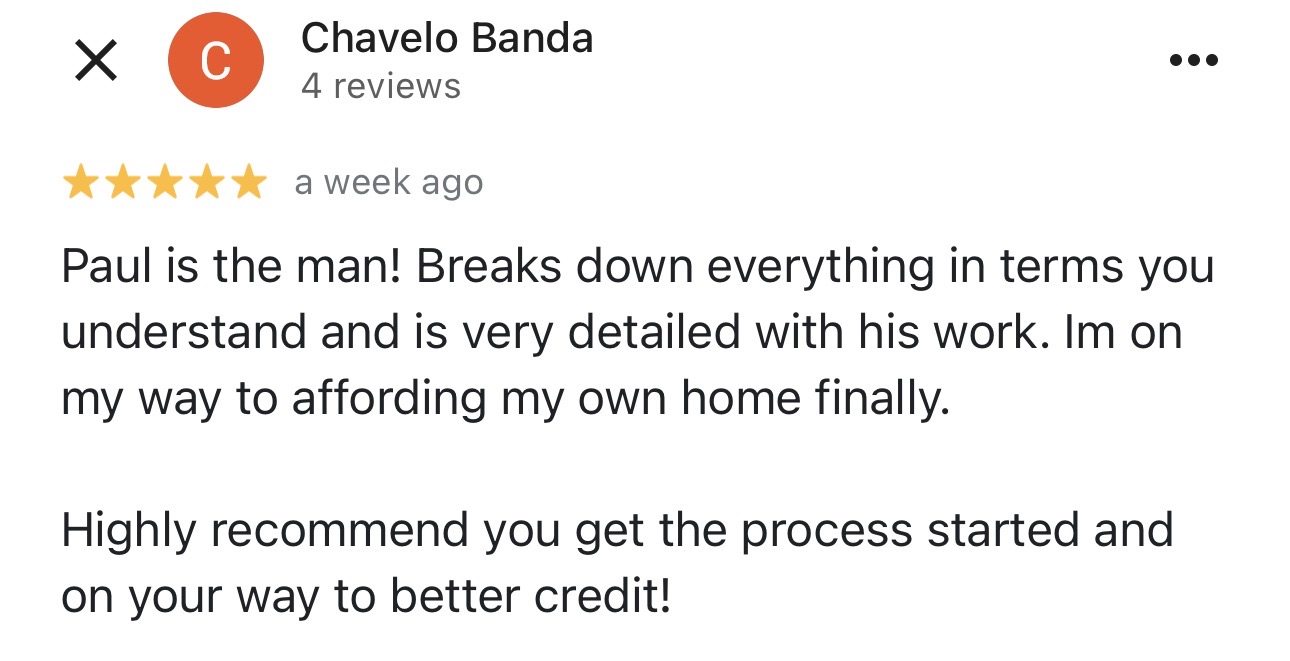 5-star Google review from Chavelo Banda