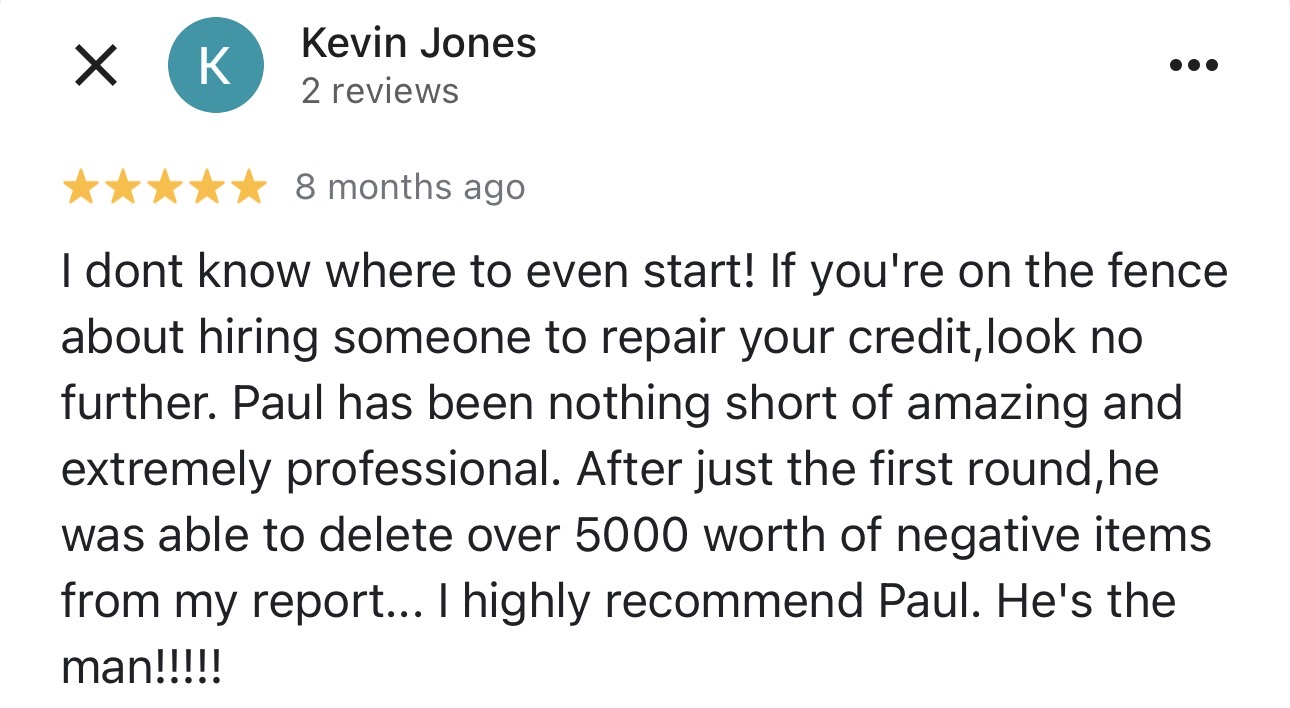 5-star Google review from Kevin Jones
