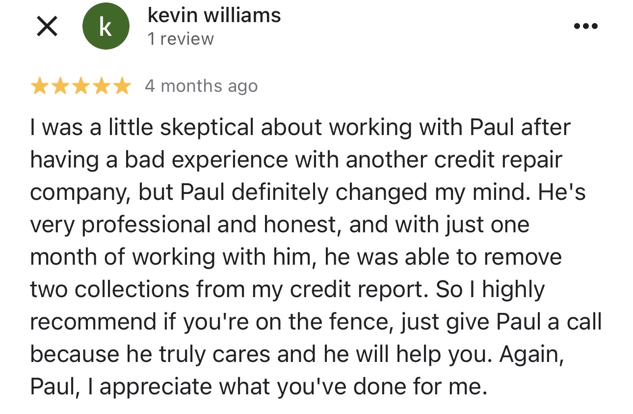 5-star Google review from Kevin Williams